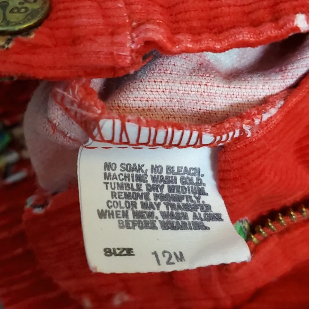 Vintage Oshkosh red bear elastic waist velvet pant kids size 12 M corduroy bear